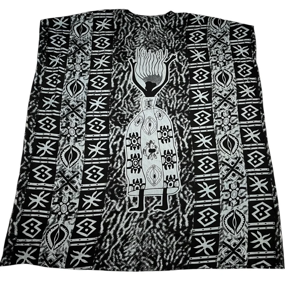 African Queen Black & Gray Kaftan Maxi Dress Overdress Cover Up - Picture 5 of 11